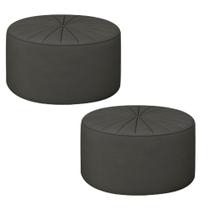 Kit 2 Puffs Decorativos Sala De Estar Round Veludo Cinza G45 - Gran Belo