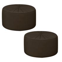 Kit 2 Puffs Decorativos Sala De Estar Round Veludo Marrom G45 - Gran Belo