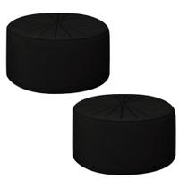 Kit 2 Puffs Decorativos Sala De Estar Round Veludo Preto G45 - Gran Belo