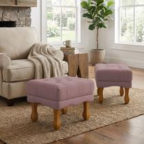 Kit 2 Puffs Duque Bouclé Premium de Luxo Capitone Elegantes para Sala Quarto Decoração Pés Luiz Xv Castanho