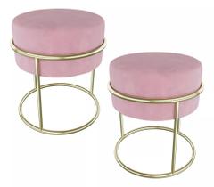 Kit 2 Puffs Luxo Rubi Pés Em Aço Banco Decorativo Closet Sal