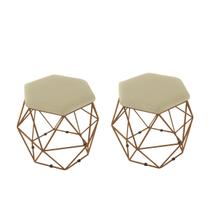 kit 2 Puffs Onix Aramado Base Bronze Hexagonal Bege