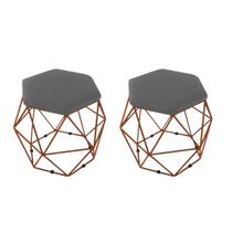 kit 2 Puffs Onix Aramado Base Bronze Hexagonal Cinza Grafite