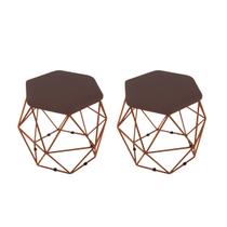 kit 2 Puffs Onix Aramado Base Bronze Hexagonal Marrom Claro