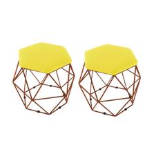 kit 2 Puffs Onix Aramado Base Bronze Hexagonal Suede Amarelo