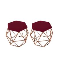kit 2 Puffs Onix Aramado Base Bronze Hexagonal Suede Marsala