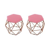 kit 2 Puffs Onix Aramado Base Bronze Hexagonal Suede Rosa