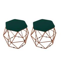 kit 2 Puffs Onix Aramado Base Bronze Hexagonal Verde Militar