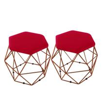 kit 2 Puffs Onix Aramado Base Bronze Hexagonal Vermelho