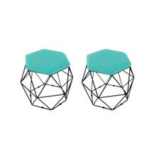 kit 2 Puffs Onix Aramado Base Preto Hexagonal Azul Turquesa