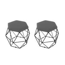 kit 2 Puffs Onix Aramado Base Preto Hexagonal Cinza Grafite