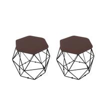 kit 2 Puffs Onix Aramado Base Preto Hexagonal Marrom Claro