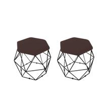 kit 2 Puffs Onix Aramado Base Preto Hexagonal Marrom Escuro