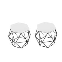 kit 2 Puffs Onix Aramado Base Preto Hexagonal material sintético Branco