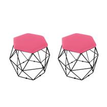kit 2 Puffs Onix Aramado Base Preto Hexagonal Rosa Pink