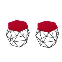 kit 2 Puffs Onix Aramado Base Preto Hexagonal Tecido Suede Cor: Vermelho