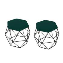 kit 2 Puffs Onix Aramado Base Preto Hexagonal Verde Militar