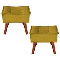 Kit 2 Puffs Opala Decorativo Suede Amarelo - Navega Móveis