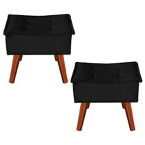 Kit 2 Puffs Opala Decorativo Suede Preto - Navega Móveis