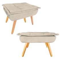 Kit 2 Puffs Opala Retangular Decorativo Suede Bege