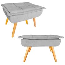 Kit 2 Puffs Opala Retangular Decorativo Suede Cinza Claro Kit 2 Puffs Opala Retangular Decorativo Suede Cinza Claro