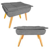 Kit 2 Puffs Opala Retangular Decorativo Suede Cinza Grafite Kit 2 Puffs Opala Retangular Decorativo Suede Cinza Grafite