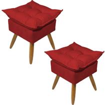 Kit 2 Puffs Para Sala Quarto Closet Penteadeira Assento Extra Confotável Alice Tecido Suede Pés Palito
