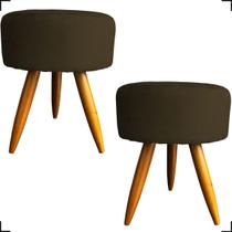 Kit 2 Puffs Para Sala Quarto Closet Penteadeira Assento Extra Confotável Redondo Tecido Suede Pés Palito