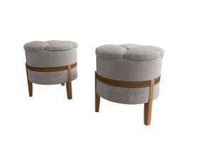Kit 2 Puffs Redondo Flor Decorativo com Pés de Madeira Estofado Suede, Conforto e Estilo para Quarto ou Sala