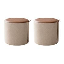 Kit 2 Puffs Requinte Design Elegante Decorativo Sala Moderna Premium Luxo - Couro Marrom/linho Bege Kit 2 Puffs Requinte Design Elegante Decorativo Sala Moderna Premium Luxo - Couro Marrom/linho Bege