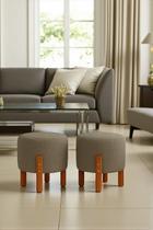 Kit 2 Puffs Sala Redondos Eros Linho Banqueta Pés Madeira Retrô Decorativo Kit 2 Puffs Sala Redondos Eros Linho Banqueta Pés Madeira Retrô Decorativo