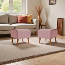 Kit 2 Puffs Verso Bouclé Premium Exclusivo De Luxo Assento Extra Para Sala Quarto Pés Palito Design Autoral