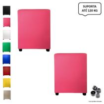 Kit 2 Pufs Puff Banqueta Cubo Quadrado Decorativo Rosa Material Sintético - Melhor Opção