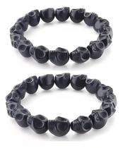 Kit 2 Pulseira Caveira Preto Rock Punk Halloween Pedra Howlita Dia das Bruxas