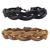 Kit 2 Pulseira Masculina Bracelete Casual Trançado Ajustável