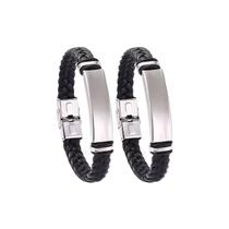 Kit 2 Pulseira Masculina Em Silicone Couro, Aço Inoxidável Kit 2 Pulseira Masculina Em Silicone Couro, Aço Inoxidável
