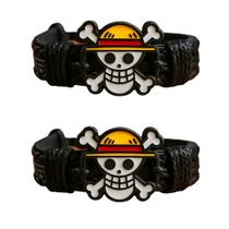 Kit 2 Pulseira One Piece Monkey D Luffy De Couro Caveira Anime Otaku Ajustável Kit 2 Pulseira One Piece Monkey D Luffy De Couro Caveira Anime Otaku Ajustável