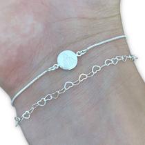 Kit 2 Pulseira Prata 925 N Senhora Aparecida Elos Corações