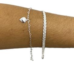 Kit 2 Pulseiras Braceletes Feminina Folheadas Prata 925 Kit 2 Pulseiras Braceletes Feminina Folheadas Prata 925