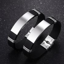 KIT 2 Pulseiras Casal Aço Inox e Silicone Preto Ajustável KIT 2 Pulseiras Casal Aço Inox e Silicone Preto Ajustável