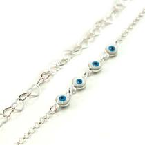 Kit 2 Pulseiras Coração E Olho Grego Prata Legitima 925