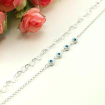 Kit 2 Pulseiras Coração E Olho Grego Prata Legitima 925 Kit 2 Pulseiras Coração E Olho Grego Prata Legitima 925