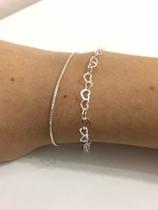 Kit 2 Pulseiras Coração E Veneziana Infantil 15cm Prata 925 Kit 2 Pulseiras Coração E Veneziana Infantil 15cm Prata 925