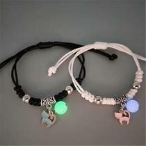 Kit 2 Pulseiras de Casal com Pingente de Gato Ajustáveis, Unissex