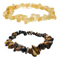 Kit 2 Pulseiras de Pedra Natural Citrino + Olho de Tigre (Prosperidade)