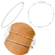 Kit 2 Pulseiras Feminina De Prata 925 Legítima + Certificado Kit 2 Pulseiras Feminina De Prata 925 Legítima + Certificado