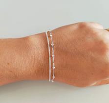 Kit 2 Pulseiras Femininas Bolinha e Pipoca Maciça De Prata 925 Kit 2 Pulseiras Femininas Bolinha e Pipoca Maciça De Prata 925