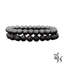 Kit 2 Pulseiras Masculinas Pedras Hematita E Vulcânica 8mm Kit 2 Pulseiras Masculinas Pedras Hematita E Vulcânica 8mm