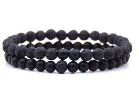 Kit 2 Pulseiras Pedra Natural Lava Vulcanica e Pedras Natural Ônix Fosca