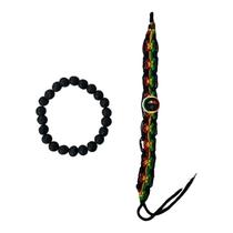 Kit 2 Pulseiras Pedra Vulcânica 8 mm + Jamaica Colorida Kit 2 Pulseiras Pedra Vulcânica 8 mm + Jamaica Colorida